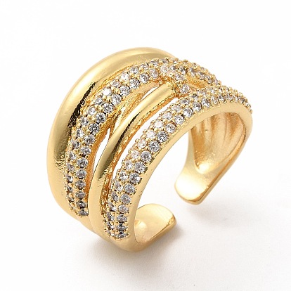 Clear Cubic Zirconia Thick Open Cuff Ring, Brass Jewelry for Women