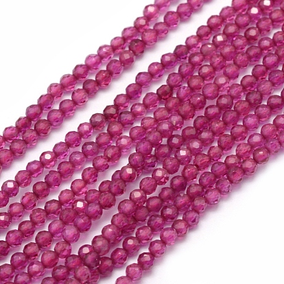 Natural Red Corundum/Ruby Beads Strands, Faceted, Round