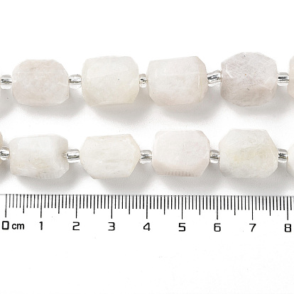 Natural White Moonstone Beads Strands, Nuggets, Faceted, with Seed Beads