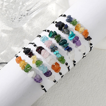 Браслеты из натуральных смешанных драгоценных камней и латунных бусин., Регулируемые плетеные браслеты из бусин для женщин и мужчин