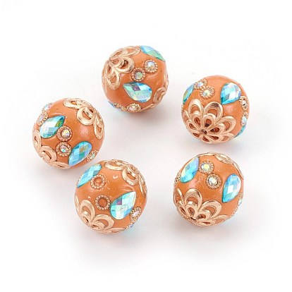 Handmade Indonesia Rhinestone Beads, with Metal Findings, Round