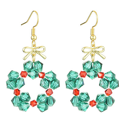 Серьги с подвесками на рождественскую тематику с имитацией австрийского хрусталя, с разъемами из сплава, бантом