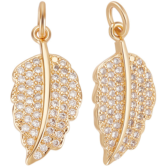 8 латунные подвески шт., с прозрачным кубическим цирконием и прыжковыми кольцами, очарование листа