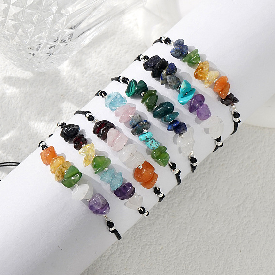 Браслеты из натуральных смешанных драгоценных камней и латунных бусин., Регулируемые плетеные браслеты из бусин для женщин и мужчин