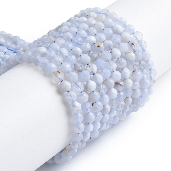 Perlas naturales ágata de encaje azul hebras, facetados, rondo