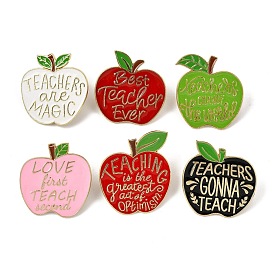 Teachers' Day Apple with Word Teachers Gonna Teach  Enamel Pins, Alloy Quote Badge for Backpack Clothes, Golden