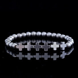 Браслеты из бусин из алюминиевого и магниевого сплава для мужчин и женщин, крест и круглый