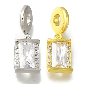 Rack Plating Brass Micro Pave Clear Cubic Zirconia European Dangle Charms, Lead Free & Cadmium Free, Long-Lasting Plated