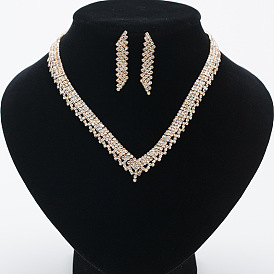 Crystal Rhinestone Bridal Necklace Earrings Set Short Sweater Chain Pendant Jewelry N325