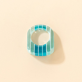 Bold Blue Geometric Acrylic Resin Ring with Irregular Design - Minimalist Statement Jewelry