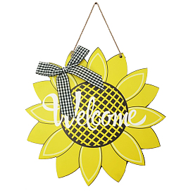CREATCABIN Wooden Pendant Decorations, with Jute Twine, for Party Gift Home Decoration, Sunflower