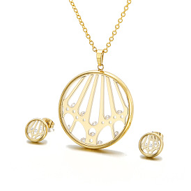 Комплекты из полых круглых серег-гвоздиков и ожерелий с кубическим цирконием и стеклом из нержавеющей стали