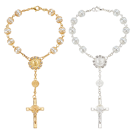 8шт. 2 цвета браслеты-шармы из сплава, Браслеты из стеклянных жемчужных бусин для женщин, крест со святым Бенедиктом