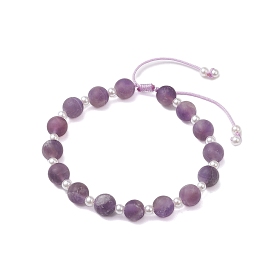 8.5mm Round Natural Amethyst & ABS Plastic Imitation Pearl Braided Bead Braclets, Adjustable Bracelets for Women Men