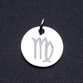 201 Stainless Steel Charms, Twelve Constellations, with Jump Rings, Flat Round