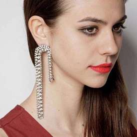 Stylish and Versatile Long Tassel Earrings with Geometric Diamond Inlay for Women