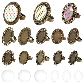 Набор для самостоятельного изготовления колец-куполов, включая бант, цветок и овальное регулируемое кольцо из сплава, Кабошоны из стекла