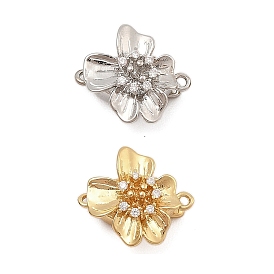 Brass Micro Pave Clear Cubic Zirconia Box Clasps, Flower