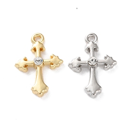 Rack Plating Alloy Rhinestoneand Pendants, Cross Charms