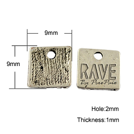 Carré en alliage de style tibétain avec des charmes de mots, sans cadmium et sans nickel et sans plomb, 9x9x1mm, Trou: 2mm