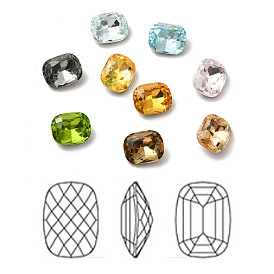 Faceted K9 Glass Rhinestone Cabochons, Pointed Back & Back Plated, Rectangle
