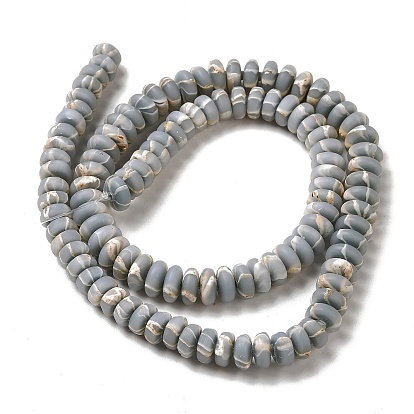 Handmade Polyester Clay Beads Strand, with Gold Foil, Flat Round