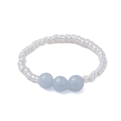 Стеклянные бусы стрейч кольца, Круглое женское кольцо из натуральных бусин ангелита