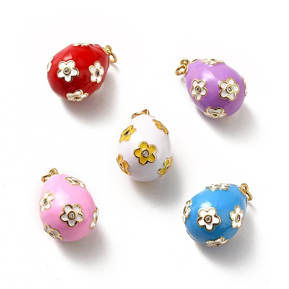 Стойка металлическая латунная микропрофилированная кубическая циркония подвески, реальный 18 k позолоченный, с эмалью, без кадмия, без свинца и без никеля, яйцо с цветком