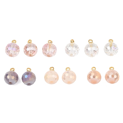 Подвески гальванизируйте стекла, граненый круглый шарм, с латунной дужкой, реальный 18 k позолоченный