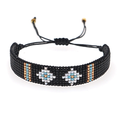 Miyuki Seed Braided Bead Bracelet, Rhombus with Evil Eye Friendship Bracelet for Women