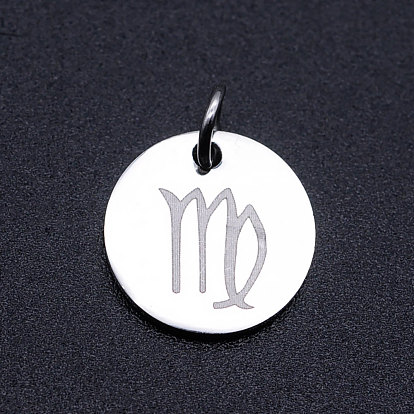 201 Stainless Steel Charms, Twelve Constellations, with Jump Rings, Flat Round