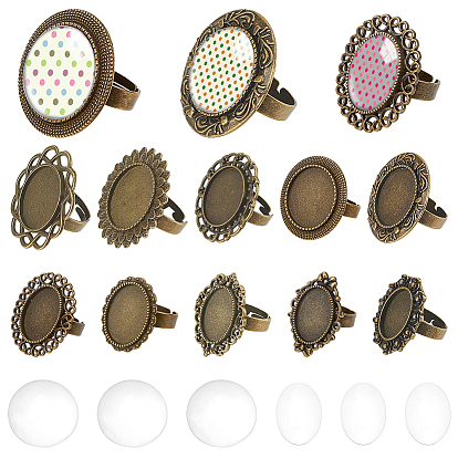 Набор для самостоятельного изготовления колец-куполов, включая бант, цветок и овальное регулируемое кольцо из сплава, Кабошоны из стекла