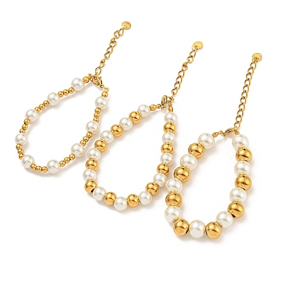 304 браслеты из нержавеющей стали и 201 из нержавеющей стали и пластика с круглыми жемчужными бусинами для женщин