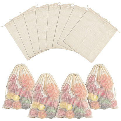 Cotton Mesh Drawstring Bags, Rectangle