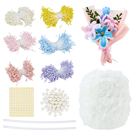 Наборы для самостоятельного изготовления искусственных цветов, включая термоплавкие клеевые стержни для пластика, гипсовый искусственный цветок с сердцевиной из хлопкового шнура, пластиковые бусины abs, полиэфирная мягкая коралловая бархатная пряжа