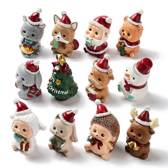 Christmas Animals Resin Sculpture Ornament, for Home Desktop Decorations