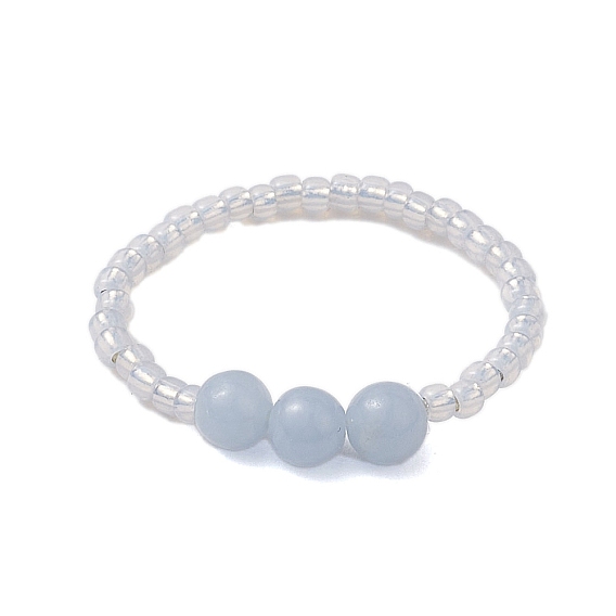 Стеклянные бусы стрейч кольца, Круглое женское кольцо из натуральных бусин ангелита