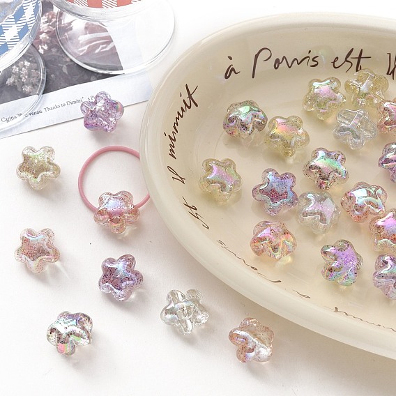 Прозрачные акриловые бусины, звезда, с покрытием AB цвета, с блеском порошок