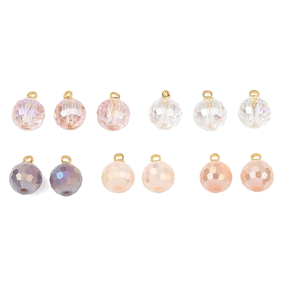 Подвески гальванизируйте стекла, граненый круглый шарм, с латунной дужкой, реальный 18 k позолоченный