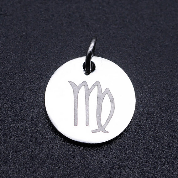201 Stainless Steel Charms, Twelve Constellations, with Jump Rings, Flat Round