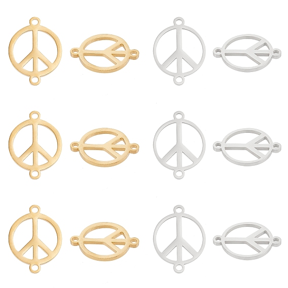 Unicraftale 12Pcs 2 Colors 201 Stainless Steel Links Connectors, Manual Polishing, Peace Sign