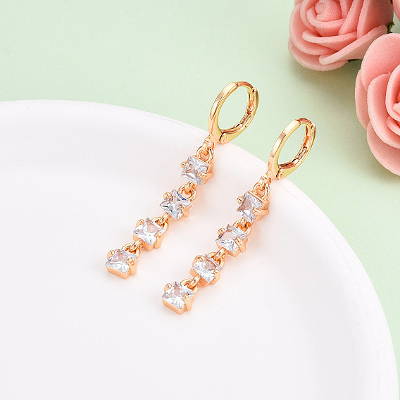 Квадратные латунные серьги с подвеской из микрофибры и кубических цирконий, долговечный, золотые