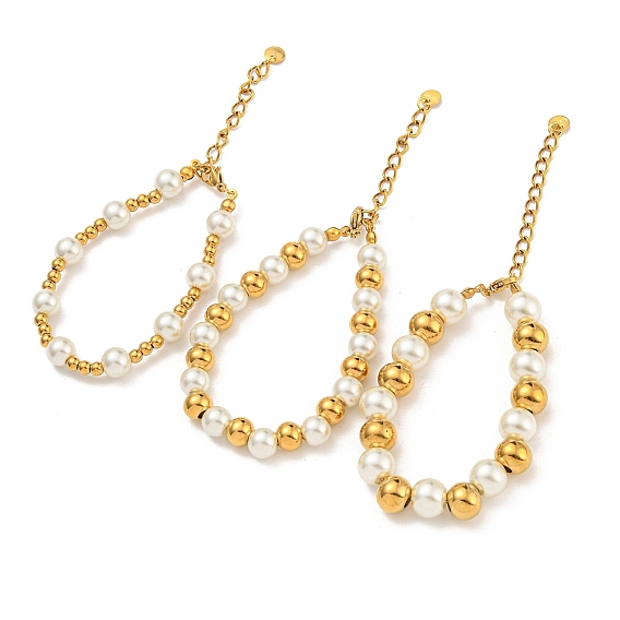 304 браслеты из нержавеющей стали и 201 из нержавеющей стали и пластика с круглыми жемчужными бусинами для женщин