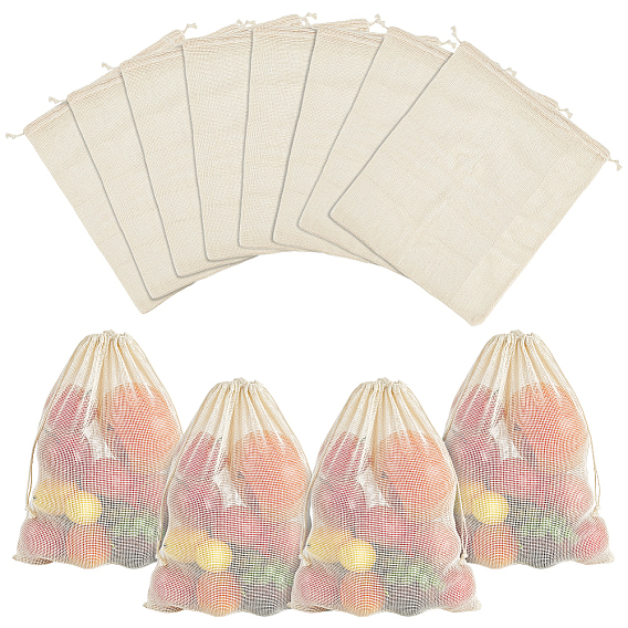 Cotton Mesh Drawstring Bags, Rectangle