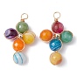 Natural Agate Dyed Faceted Round Pendants, Eco-Friendly Light Gold Plated Copper Wire Wrapped Cross Charms, Colorful