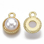 Alloy Pendants, with ABS Plastic Imitation Pearl, Half Round, White