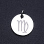 201 Stainless Steel Charms, Twelve Constellations, with Jump Rings, Flat Round
