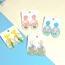  February Cartoon Flower Oval Earrings Children's Cute Acrylic Transparent Earrings