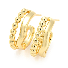 Rack Plating Brass C Shape Stud Earrings, Half Hoop Earrings for Women, Cadmium Free & Lead Free, Long-Lasting Plated