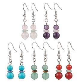 Gemstone Dangle Earrings, with Brass Earring Hooks, Platinum